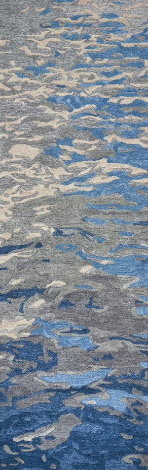 Alora Decor Flare Hand-Tufted Wool Runner 2'6"X8' — Abstract Blue Gray Ivory Flare Pattern, Cut-Loop Texture FLAFR100500092608
