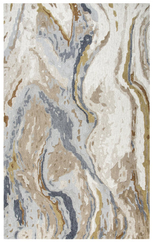 Alora Decor Flare Hand-Tufted Wool Rug — Abstract Blue Gray Taupe Gold Palette, Soft Hand-Sheared Pile Elegance 10' x 13' FLAFR100700040113