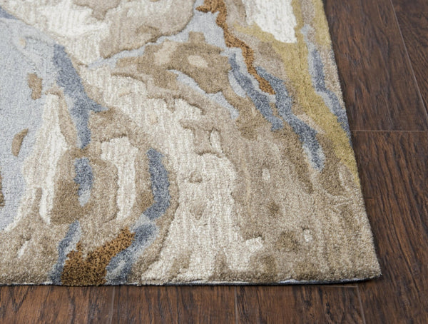 Alora Decor Flare Hand-Tufted Wool Rug — Abstract Blue Gray Taupe Gold Palette, Soft Hand-Sheared Pile Elegance 10' x 13' FLAFR100700040113