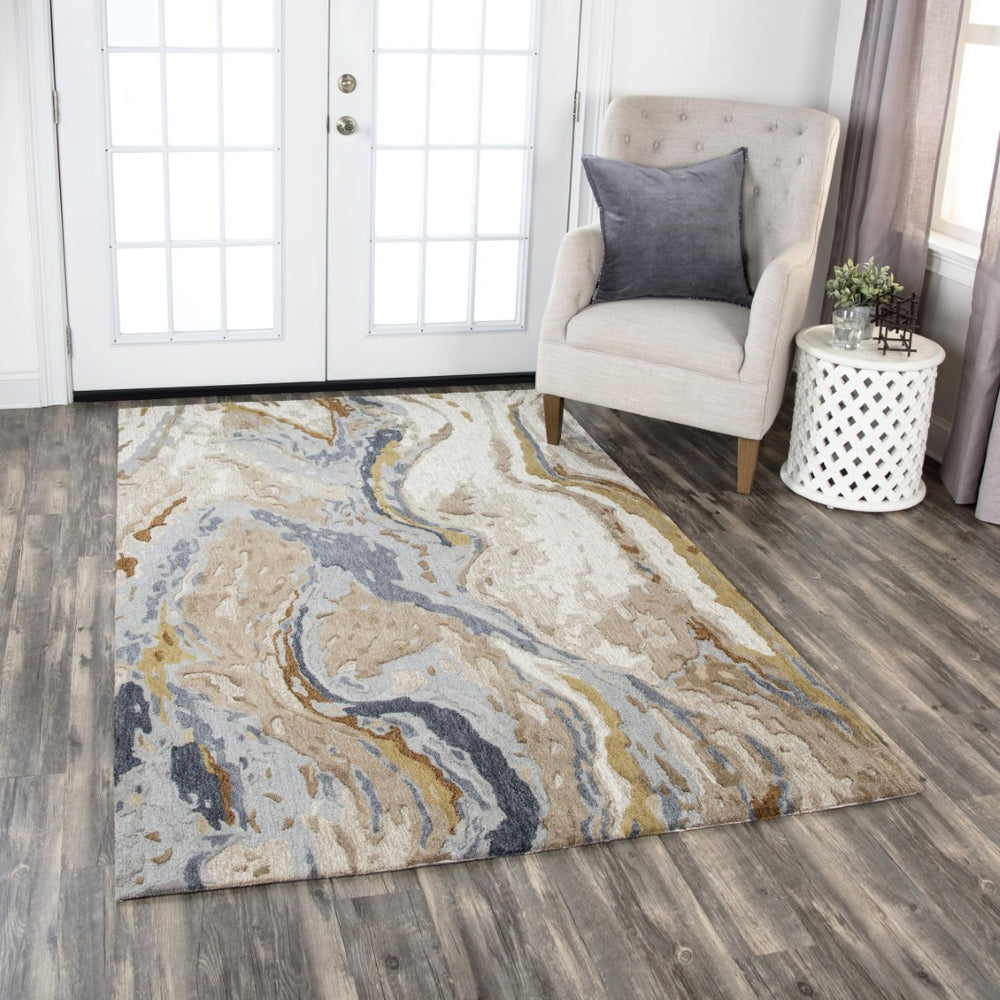 Alora Decor Flare Hand-Tufted Wool Runner 2'6"X8' — Abstract Blue Gray Taupe Gold, Low-Pile Durable Style FLAFR100700042608