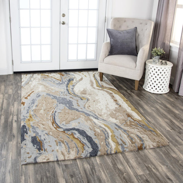 Alora Decor Flare Hand-Tufted Wool Runner 2'6"X8' — Abstract Blue Gray Taupe Gold, Low-Pile Durable Style FLAFR100700042608