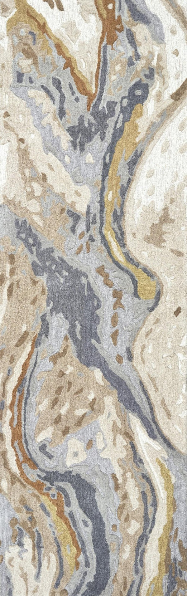 Alora Decor Flare Hand-Tufted Wool Runner 2'6"X8' — Abstract Blue Gray Taupe Gold, Low-Pile Durable Style FLAFR100700042608