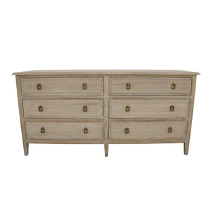Zeugma Fr869 Natural Oak Long Chest With 6 Spacious Drawers - Soft-close Solid Oak Storage Solution Natural Oak Finish Solid Oak Wood Fr869 Natural