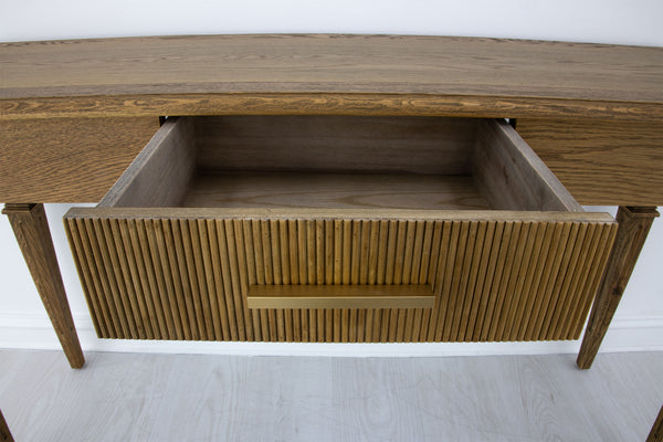 Zeugma Fr903 Raw Oak Console Table – Solid Dark Stained Oak, Soft-close Drawer, Traditional Style, 60” Wide Dark Stained Oak Wood Solid Oak Wood Fr903 Raw Oak