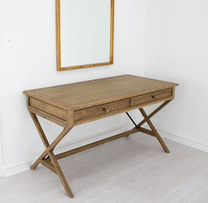 Zeugma Fr904 Elegant Dark Stained Oak Desk – Solid Wood, French Country Style, 2 Soft-close Drawers, Durable Design Dark Stained Oak Wood Solid Oak Wood Fr904 Raw Oak