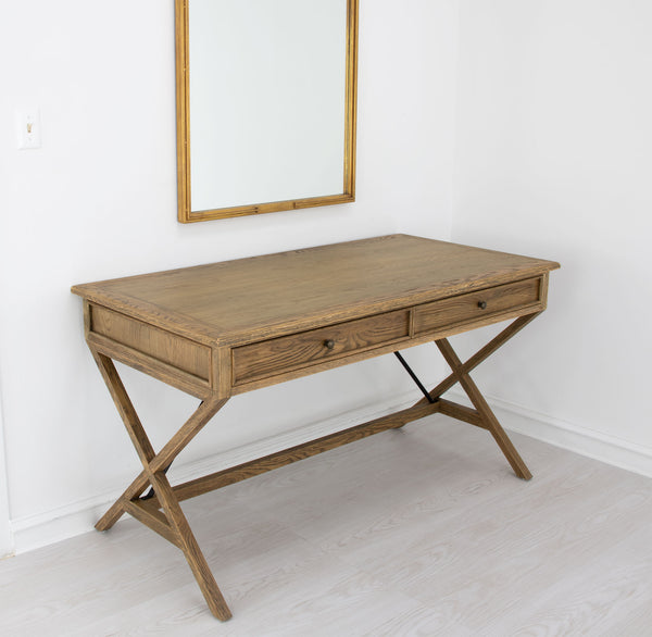 Zeugma Fr904 Elegant Dark Stained Oak Desk – Solid Wood, French Country Style, 2 Soft-close Drawers, Durable Design Dark Stained Oak Wood Solid Oak Wood Fr904 Raw Oak