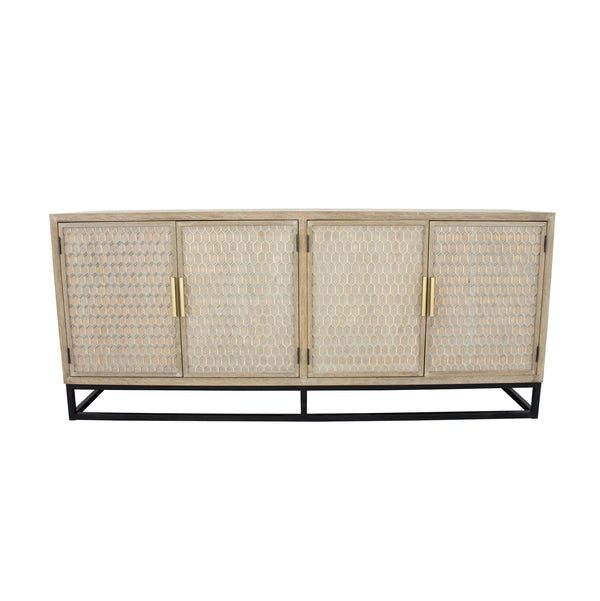 Zeugma Fr905 Natural Large Buffet - Distressed Oak Wood, Spacious Storage With Safety Features & Style Lightly Distressed,  Antiqued Oak Wood Finish Solid Wood Fr905 Natural