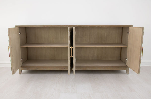 Zeugma Fr910 Natural Dark Oak Solid Wood Buffet With 4 Spacious Drawers, Durable Finish & Elegant Design Natural Dark Oak Wood Finish Solid Wood Fr910 Natural