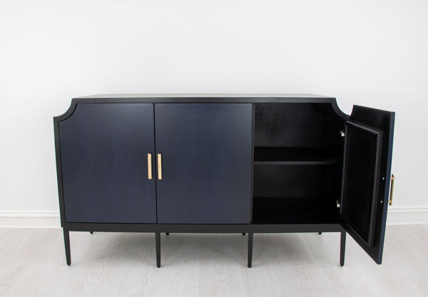 Zeugma Fr914 Navy Buffet - Solid Wood Elegance With Spacious Storage, Hand-applied Finish, 60" Width Rich Navy Blue Finish On The Doors With Black Framing And Interior Solid Wood Fr914 Navy