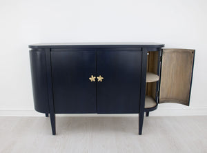 Zeugma Fr915 Elegant Solid Wood Demilune Cabinet With Spacious Drawers - Durable, Timeless Design For Home Rich Navy Blue Finish Solid Wood Fr915 Navy