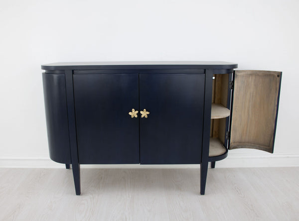 Zeugma Fr915 Elegant Solid Wood Demilune Cabinet With Spacious Drawers - Durable, Timeless Design For Home Rich Navy Blue Finish Solid Wood Fr915 Navy