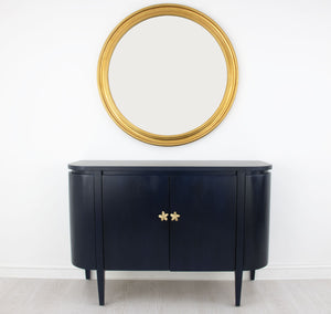 Zeugma Fr915 Elegant Solid Wood Demilune Cabinet With Spacious Drawers - Durable, Timeless Design For Home Rich Navy Blue Finish Solid Wood Fr915 Navy