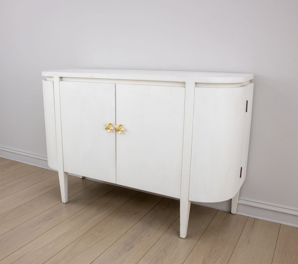 Zeugma Fr915 Elegant Solid Wood Demilune Cabinet With Spacious Drawers - Durable, Timeless Design For Home Rich Lightly Distressed White Finish Solid Wood Fr915 White