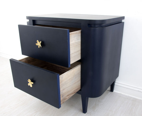 Zeugma Fr918 Elegant White Nightstand With Spacious Drawers And Soft-close Mechanism For Modern Bedrooms Rich Navy Blue Finish Solid Wood Fr918 Navy