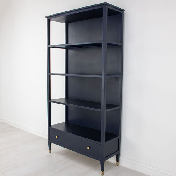 Zeugma Fr920 Solid Wood Bookcase With 4 Shelves & Drawer - Elegant Storage Solution For Your Home Decor Rich Navy Blue Finish Solid Wood Fr920 Navy