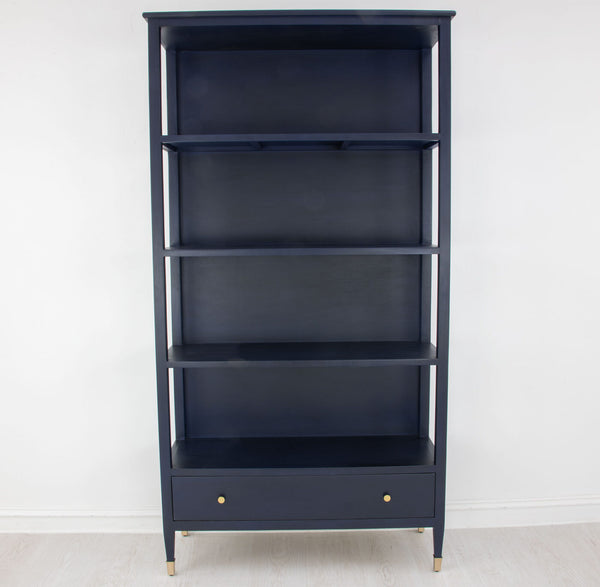 Zeugma Fr920 Solid Wood Bookcase With 4 Shelves & Drawer - Elegant Storage Solution For Your Home Decor Rich Navy Blue Finish Solid Wood Fr920 Navy