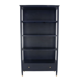 Zeugma Fr920 Solid Wood Bookcase With 4 Shelves & Drawer - Elegant Storage Solution For Your Home Decor Rich Navy Blue Finish Solid Wood Fr920 Navy