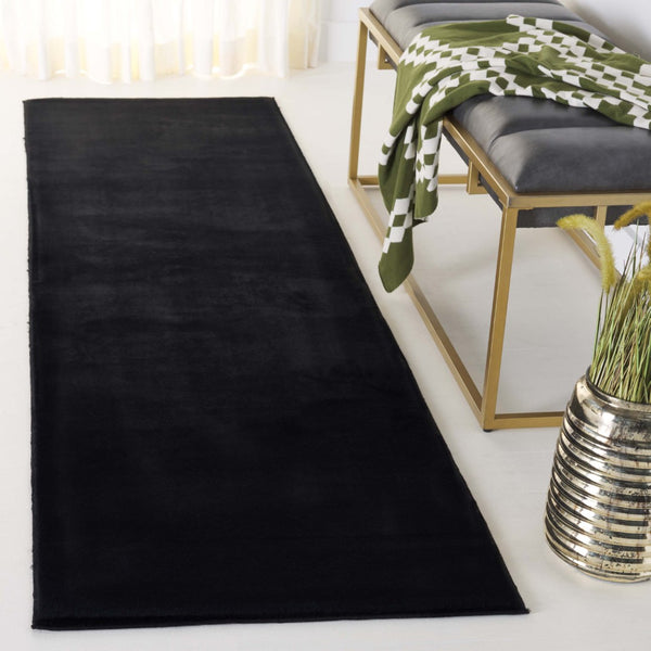 Safavieh Faux Rabbit Fur Area Rug - Elegant & Durable Design For High-traffic Spaces, Easy To Clean, Non-slip Black Polyester Frf100z-212