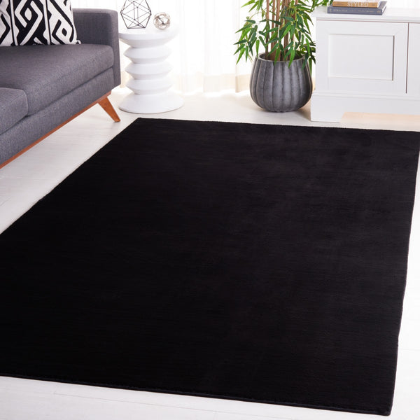 Safavieh Faux Rabbit Fur 100 Power Loomed Solid & Tonal Rug Black FRF100Z-6R