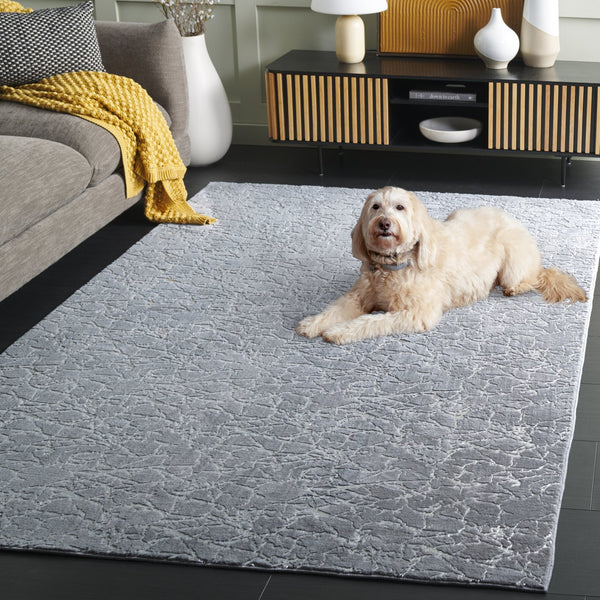 Safavieh Faux Plush Metallic Rabbit Rug In Grey Silver — Low-Profile 5/8" Pile, Slip-Resistant Backing, Easy Care 5'-0" x 8'-0" FRF300F-5
