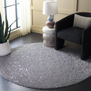 Safavieh Faux Plush Metallic Silver Area Rug — Modern Grey Tone, Power-Loomed Polyester, Soft 5/8" Pile, Slip-Resistant 6'-0" x 6'-0" FRF300F-6SQ