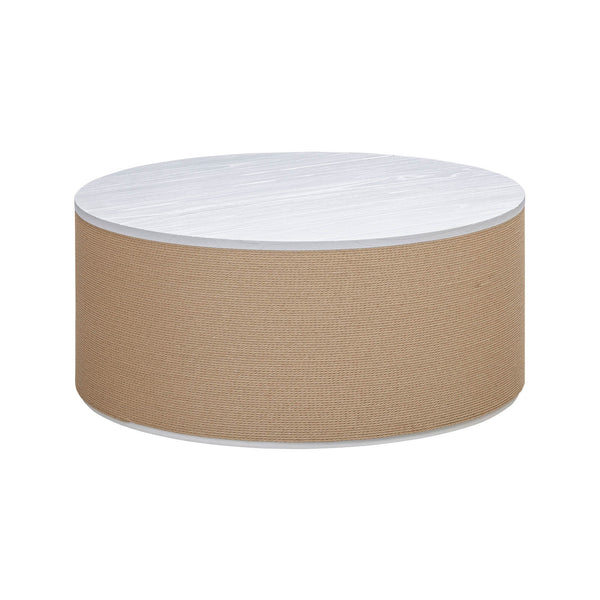 Lh Imports Fresco Coffee Table - Modern Solid Mindi Wood Design With Elegant White Finish & Unique Texture Features Brown,White Solid Mindi Wood,Natural Paper Cord,Mdf Frs032