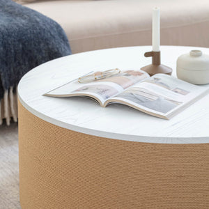 Lh Imports Fresco Coffee Table - Modern Solid Mindi Wood Design With Elegant White Finish & Unique Texture Features Brown,White Solid Mindi Wood,Natural Paper Cord,Mdf Frs032