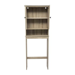 English Elm Dune Farmhouse Over the Toilet Shelf Cabinet with Adjustable Shelves and Magnetic Close Doors for Storage Brown FS-BATH-1-BR-GG