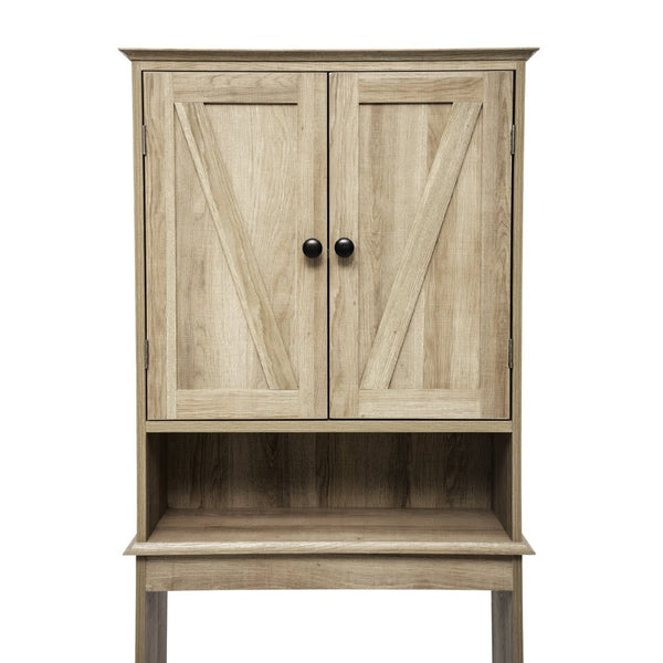 English Elm Dune Farmhouse Over the Toilet Shelf Cabinet with Adjustable Shelves and Magnetic Close Doors for Storage Brown FS-BATH-1-BR-GG