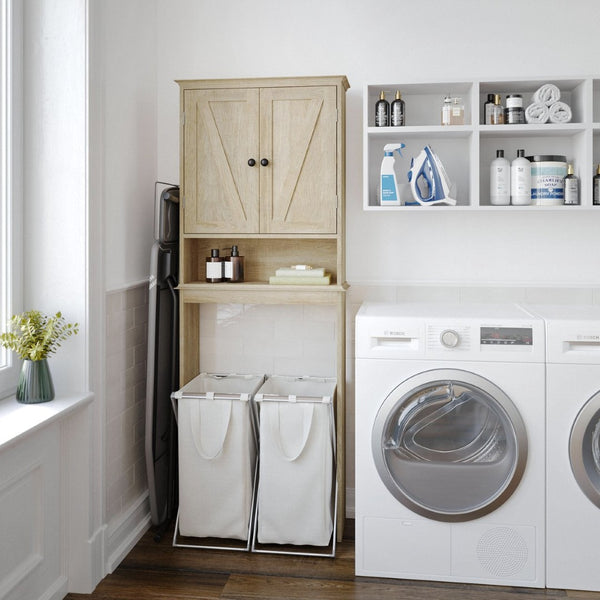 English Elm Dune Farmhouse Over the Toilet Shelf Cabinet with Adjustable Shelves and Magnetic Close Doors for Storage Brown FS-BATH-1-BR-GG