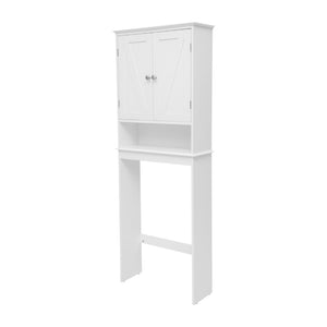 English Elm Dune Farmhouse Over the Toilet Shelf Cabinet with Adjustable Shelves and Magnetic Close Doors for Storage White FS-BATH-1-WH-GG