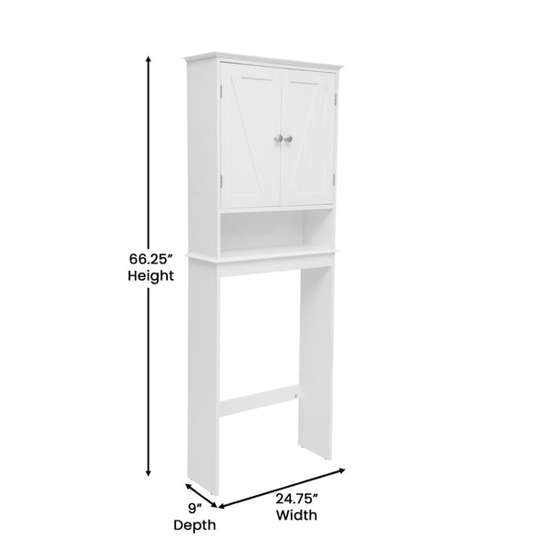 English Elm Dune Farmhouse Over the Toilet Shelf Cabinet with Adjustable Shelves and Magnetic Close Doors for Storage White FS-BATH-1-WH-GG