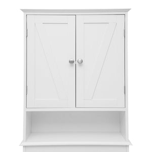 English Elm Dune Farmhouse Over the Toilet Shelf Cabinet with Adjustable Shelves and Magnetic Close Doors for Storage White FS-BATH-1-WH-GG