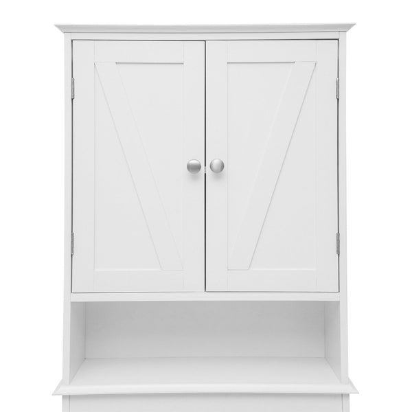 English Elm Dune Farmhouse Over the Toilet Shelf Cabinet with Adjustable Shelves and Magnetic Close Doors for Storage White FS-BATH-1-WH-GG