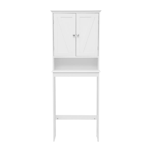 English Elm Dune Farmhouse Over the Toilet Shelf Cabinet with Adjustable Shelves and Magnetic Close Doors for Storage White FS-BATH-1-WH-GG