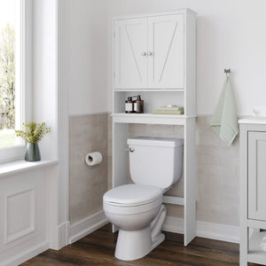English Elm Dune Farmhouse Over the Toilet Shelf Cabinet with Adjustable Shelves and Magnetic Close Doors for Storage White FS-BATH-1-WH-GG