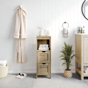 English Elm Dune Farmhouse Bathroom Storage Organizer with Removable Drawers and Open Shelf for Smart Style Brown FS-BATH-4-BR-GG