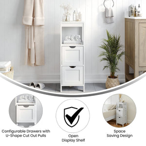 English Elm Dune Farmhouse Bathroom Storage Organizer with Removable Drawers and Open Shelf for Smart Style White FS-BATH-4-WH-GG