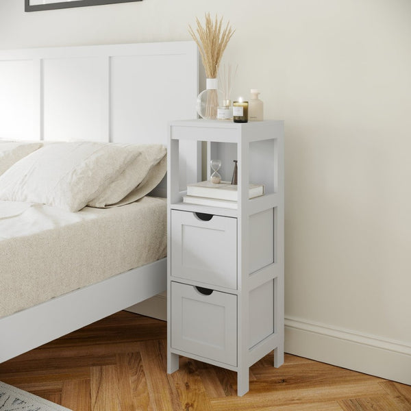 English Elm Dune Farmhouse Bathroom Storage Organizer with Removable Drawers and Open Shelf for Smart Style White FS-BATH-4-WH-GG