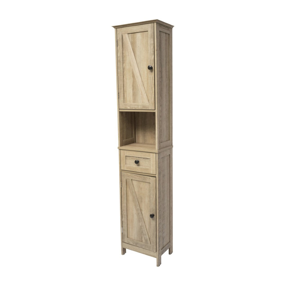 English Elm Dune Freestanding Bathroom Linen Tower Cabinet with Magnetic Doors, Adjustable Shelves & Drawer Storage Brown FS-BATH-6-BR-GG
