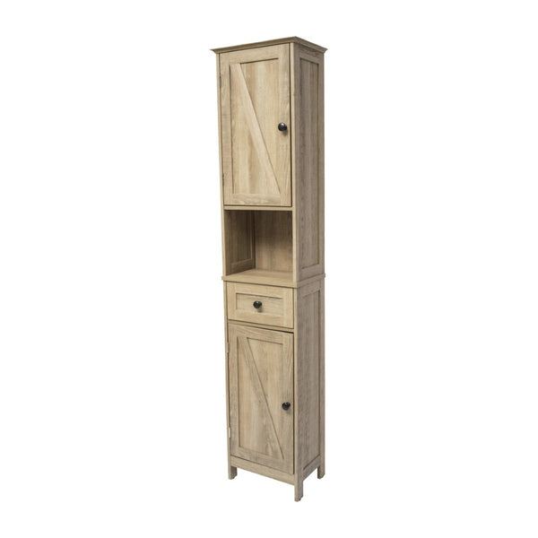 English Elm Dune Freestanding Bathroom Linen Tower Cabinet with Magnetic Doors, Adjustable Shelves & Drawer Storage Brown FS-BATH-6-BR-GG