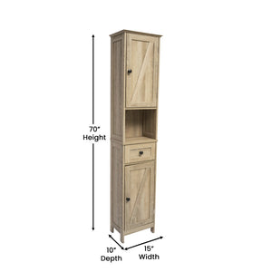 English Elm Dune Freestanding Bathroom Linen Tower Cabinet with Magnetic Doors, Adjustable Shelves & Drawer Storage Brown FS-BATH-6-BR-GG