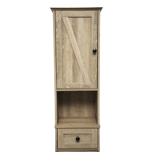 English Elm Dune Freestanding Bathroom Linen Tower Cabinet with Magnetic Doors, Adjustable Shelves & Drawer Storage Brown FS-BATH-6-BR-GG