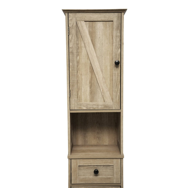 English Elm Dune Freestanding Bathroom Linen Tower Cabinet with Magnetic Doors, Adjustable Shelves & Drawer Storage Brown FS-BATH-6-BR-GG