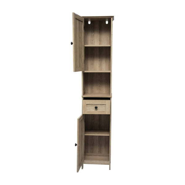 English Elm Dune Freestanding Bathroom Linen Tower Cabinet with Magnetic Doors, Adjustable Shelves & Drawer Storage Brown FS-BATH-6-BR-GG