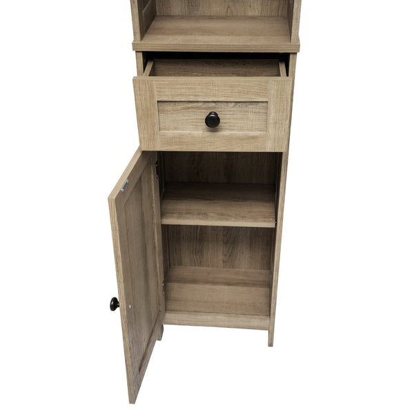 English Elm Dune Freestanding Bathroom Linen Tower Cabinet with Magnetic Doors, Adjustable Shelves & Drawer Storage Brown FS-BATH-6-BR-GG