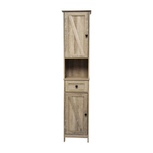 English Elm Dune Freestanding Bathroom Linen Tower Cabinet with Magnetic Doors, Adjustable Shelves & Drawer Storage Brown FS-BATH-6-BR-GG