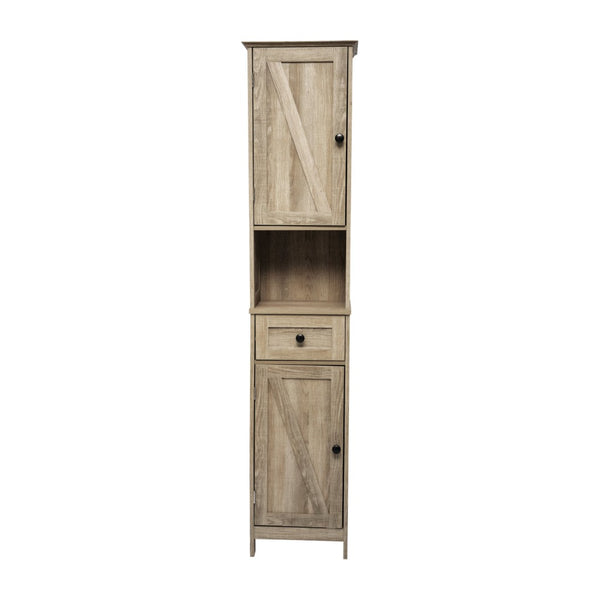 English Elm Dune Freestanding Bathroom Linen Tower Cabinet with Magnetic Doors, Adjustable Shelves & Drawer Storage Brown FS-BATH-6-BR-GG