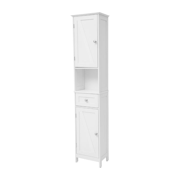 English Elm Dune Freestanding Bathroom Linen Tower Cabinet with Magnetic Doors, Adjustable Shelves & Drawer Storage White FS-BATH-6-WH-GG