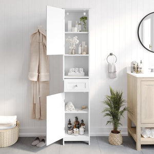 English Elm Dune Freestanding Bathroom Linen Tower Cabinet with Magnetic Doors, Adjustable Shelves & Drawer Storage White FS-BATH-6-WH-GG